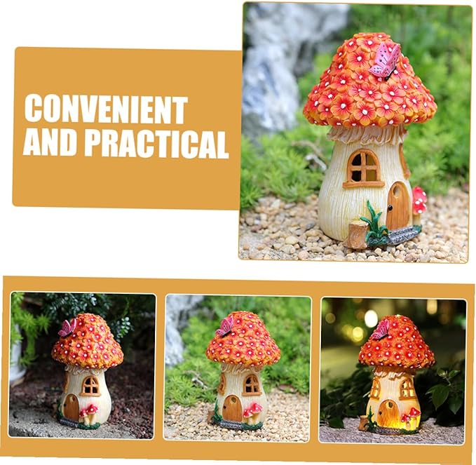 Solar Mushroom House Garden Light Outdoor Solar Figurine Lamp for Yard Decor Resin Small Mushroom Statue for Patio and Lawn Lighting