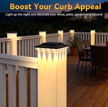 Solar Post Cap Light with 3 Modes,2pack Fence Post Solar Lights Outdoor Waterproof,4x4/3.5x3.5 Wood/Vinyl Deck Post Lights Solar Powered for Railing Porch Mailbox Garden Patio Outside