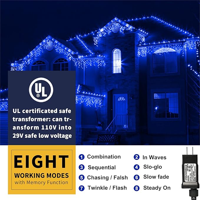 XTF2015 105ft 300 LED Christmas String Lights, End to End Plug 8 Modes Christmas Lights UL Certified Outdoor Indoor | Lumora
