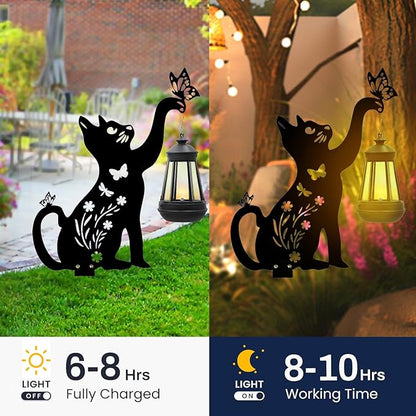 Black Cat Garden Decorations Outdoor - Solar Lights Outdoor Garden Decor Stake with Butterfly Decorative Metal Housewarming Ornament for Yard Lawn Patio – Unique Gift Ideas for Mom Woman Grandma