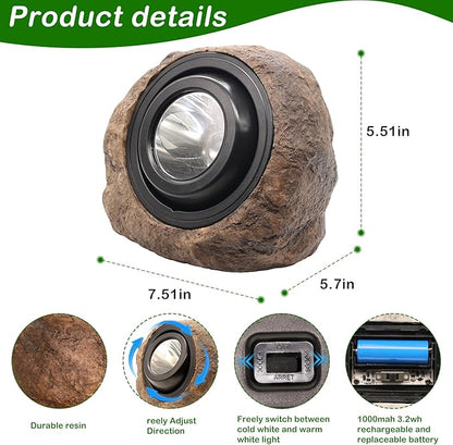Solar Rock Lights Outdoor,4 Pack IP65 Waterproof LED Solar Brown Garden Stone Spotlights,Warm White & Cool White Switchable,Auto On/Off Landscape Lights for Pathway Walkway Yard Patio