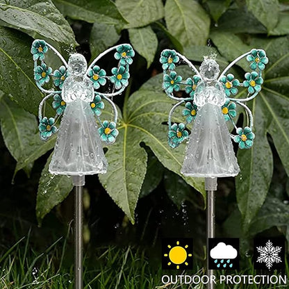 Solar Garden Lights 2pcs Fairy Garden Ornaments Outdoor Solar Pathway Lights, Flower Fairy Resin Figurine Lamp for Courtyard Lawn, Commemorate Gift (Color : Blue)
