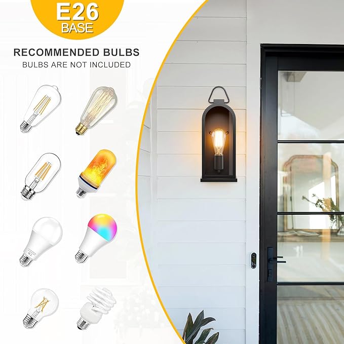 Vintage Outdoor Wall Light Fixture (1 Pcs) - Matte Black Porch Lantern/Exterior Wall Sconce, Glass Shade, Sturdy | Lumora