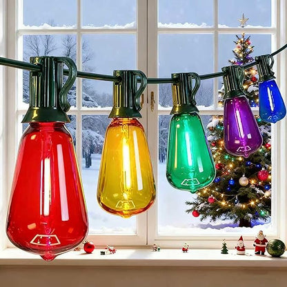 ST38 Multicolor Outside String Lights, 50FT Christmas Patio String Lights with 27 Multicolor Shatterproof LED Bulbs(2 Spare), Outside Hanging Lights for Outside Bistro Christmas Party Decorations