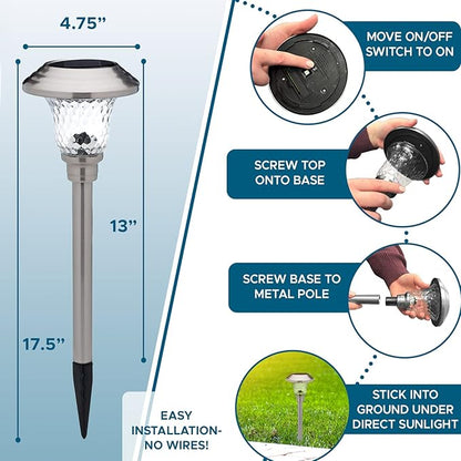 Morvat LED Solar Powered Outdoor Landscape Path Lights with Stainless Steel & Glass Lens, Up to 8 Hours Lighting for Garden Lawn Yard Walkway & Pathway, Waterproof, Dusk to Dawn, White Light, 8 Pack