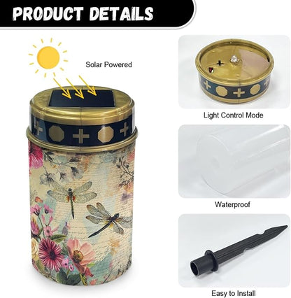 Dragonfly Floral Solar Garden Lights Outdoor Waterproof Pathway Lights Solar Powered,Solar Stake Lights for Yard Patio Driveway Lights Outdoor Landscape Lighting