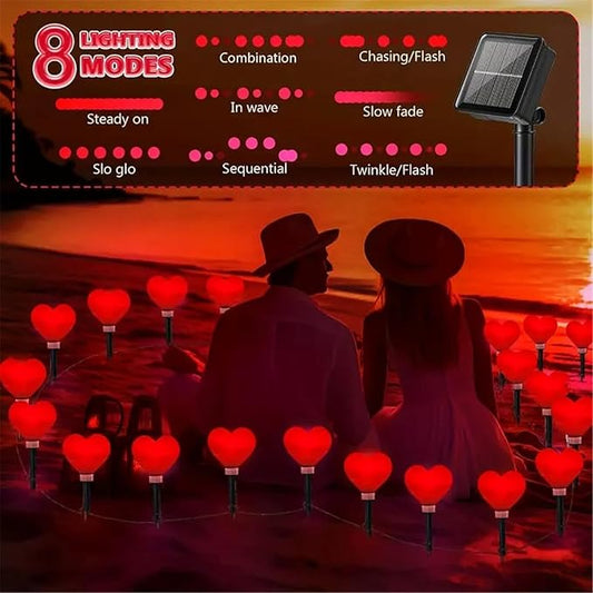 4 Pack Solar Red Heart Stake Lights for Valentines Day Decor, Outdoor Waterproof Heart Shaped Light for Garden Pathway Flowerbed Cemetery Grave Porch Walkway (Red)