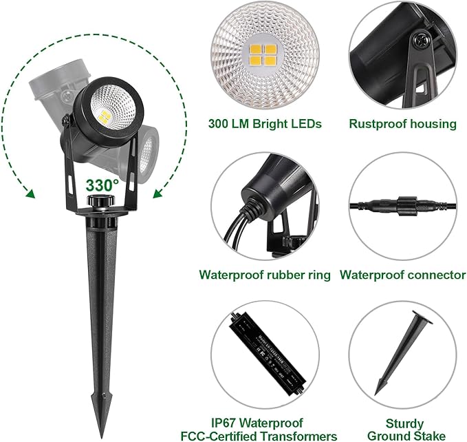 Low Voltage Landscape Lighting, 8 Pack Outdoor Spot Lights with Transformers, 12V Warm White Landscape Spotlights | Lumora