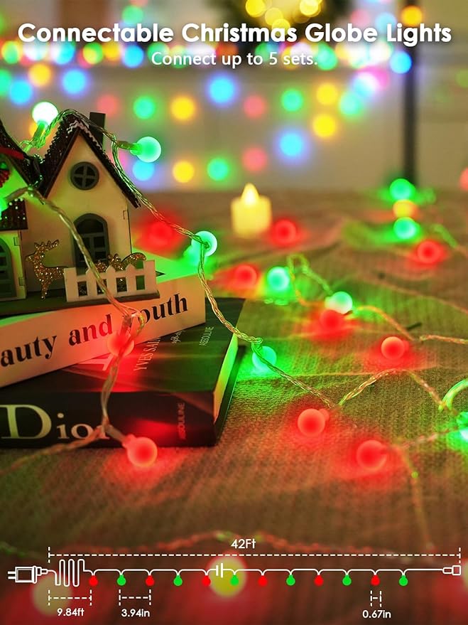 2025 New Connectable 43FT Smart Voice Controlled Christmas String Lights Indoor Outdoor | 100LED Red and Green Globe Twinkle Lights with Remote & Timer | 12 Modes Waterproof Christmas Tree Decorations