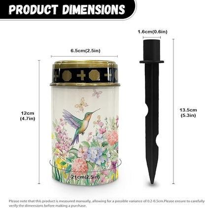 Poceacles Solar Lights Waterproof Solar Garden Lights Cemetery Solar Outdoor Lights Outdoor Stake Automatic Solar Lantern for Cemetery Grave Decoration, Hummingbird Flower Butterfly, Pack of 2