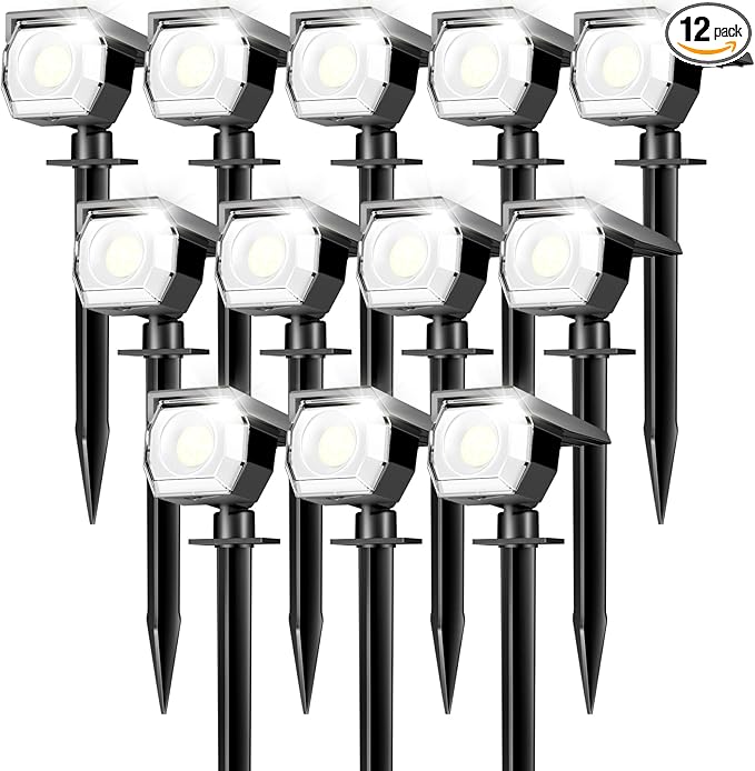 Peasur 12 Pack Solar Lights Outdoor, Solar Spotlights Outdoor Waterproof 3 Modes, 2-in-1 Auto On/Off Solar Spot | Lumora