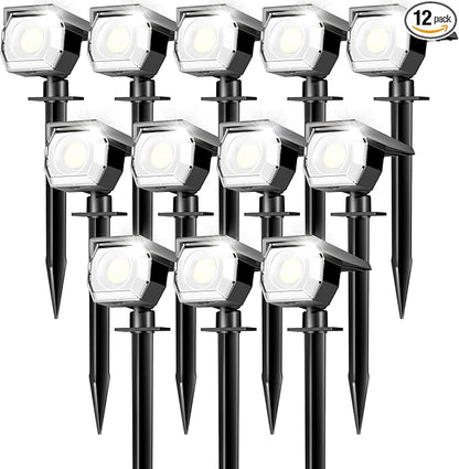 Peasur 12 Pack Solar Lights Outdoor, Solar Spotlights Outdoor Waterproof 3 Modes, 2-in-1 Auto On/Off Solar Spot Landscape Lighting Outside for Tree Plants Yard Garden Pathway