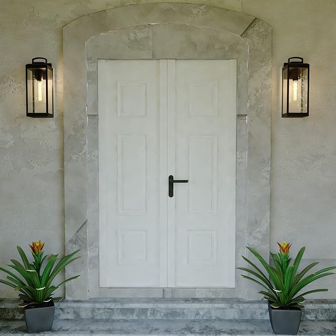 VAXCEL Kinzie Outdoor Porch Light, 7" W x 19" H Black Outdoor Lantern, Modern Dusk to Dawn Wall Light for Porch | Lumora