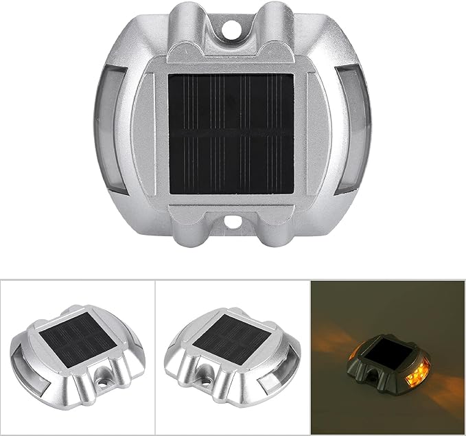 Solar Pathway Lights, 6 LED Outdoor Driveway Lights, Casting Aluminum Construction Solar with Design, Ideal for Road, Yard & Garden (Yellow)