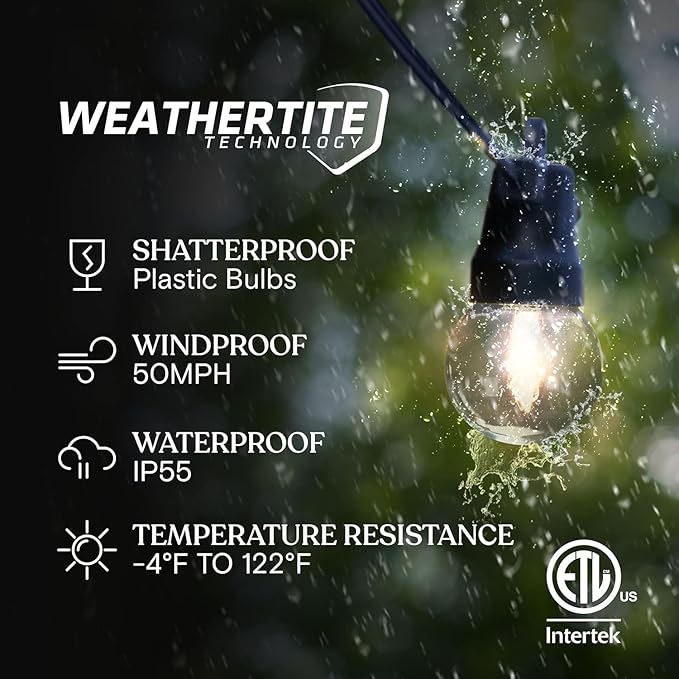 Brightech Bundle Ambience Pro 27 Ft Solar Powered Outdoor String Lights + 4-Pack 10FT String Light Poles for Outdoor Use
