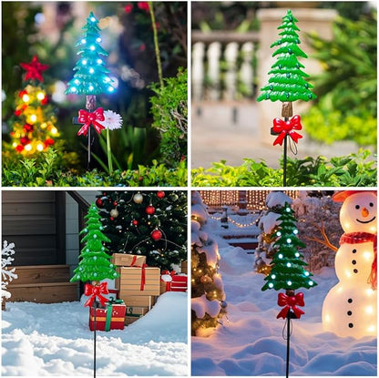 Solar Christmas Tree Garden Stake Lights 2 Pack,Outdoor Xmas Pathway Lights Christmas Decorative Yard Stake Decor for Garden Patio Front Porch