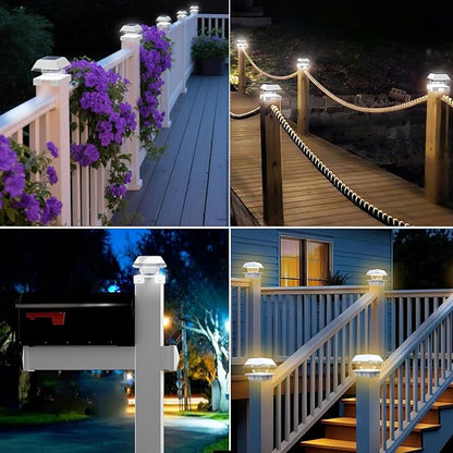 4x4 Solar Post Cap Lights with 2 Lighting Modes, 6 Packs Outdoor Post Light Solar Powered Waterproof IP65, Fence Deck Lights for 4×4 Wood/Vinyl Posts, White