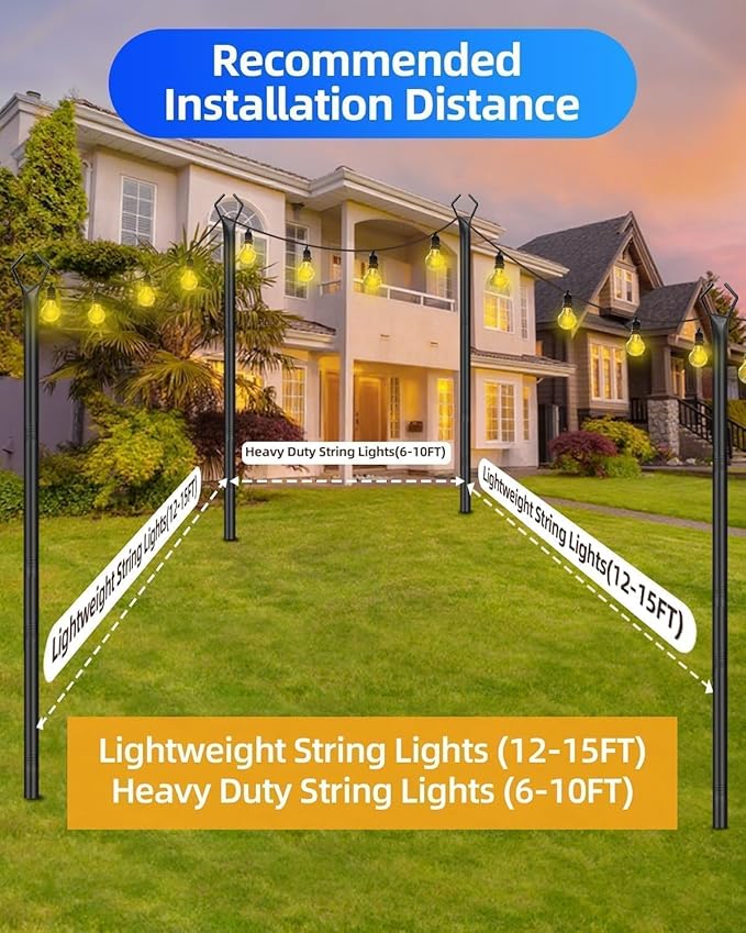 HEMMOTOP String Light Poles for Outside 10FT 2 Pack, Outdoor String Light Poles for Patio Decor Garden Deck | Lumora
