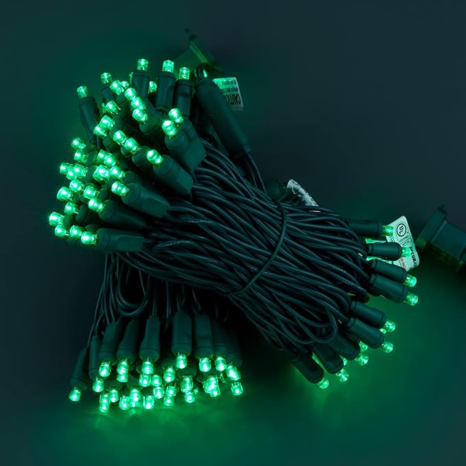 YULETIME Green One-Piece Wide Angle Christmas Lights 140 Count 48 Feet, 2 Sets 70 LED 24 ft High Waterproof 5mm UL Certified String Light (Green)