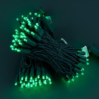 YULETIME Green One-Piece Wide Angle Christmas Lights 140 Count 48 Feet, 2 Sets 70 LED 24 ft High Waterproof 5mm UL Certified String Light (Green)