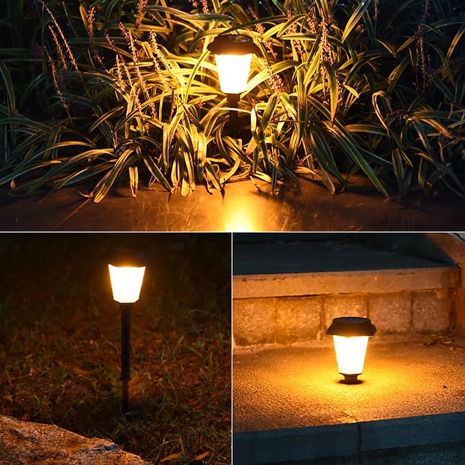 Solar Powered Simulated Flame Landscape Path Light, Waterproof LED Garden Lantern, Standing Outdoor Lawn Light for Patio Yard and Garden Pathway, Black
