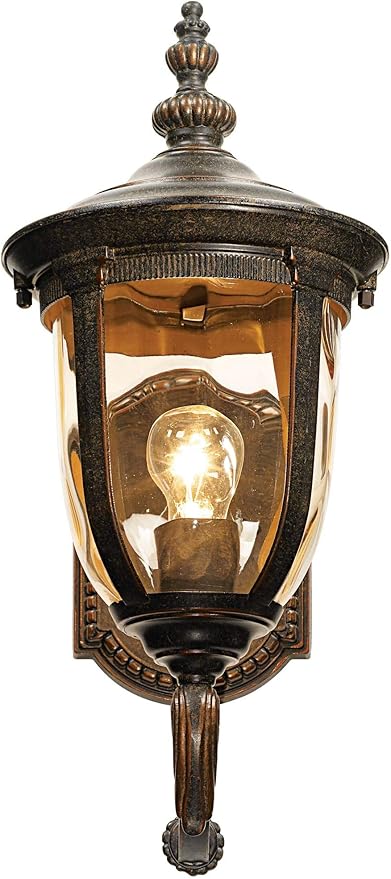 John Timberland Bellagio European Outdoor Carriage Light Fixture Vintage Bronze Curved Arm Hammered Glass Sconce for Exterior House Porch Patio Outside Deck Garage Yard Front Door Garden Home