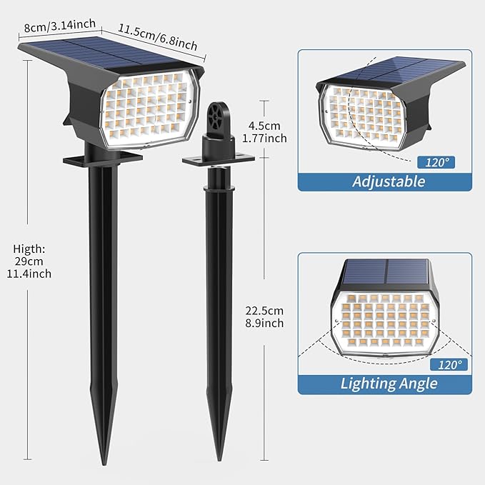 Solar Spot Lights Outdoor Waterproof IP65, 6 Pack Landscape Spotlights with 46 LEDs, 3 Modes Auto On/Off Solar | Lumora