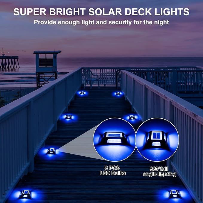 Solar Deck Lights Driveway Dock Lights- 8 Packs Waterproof 1200mAh Solar Powered Outdoor LED Aluminum Dock Lighting | Lumora