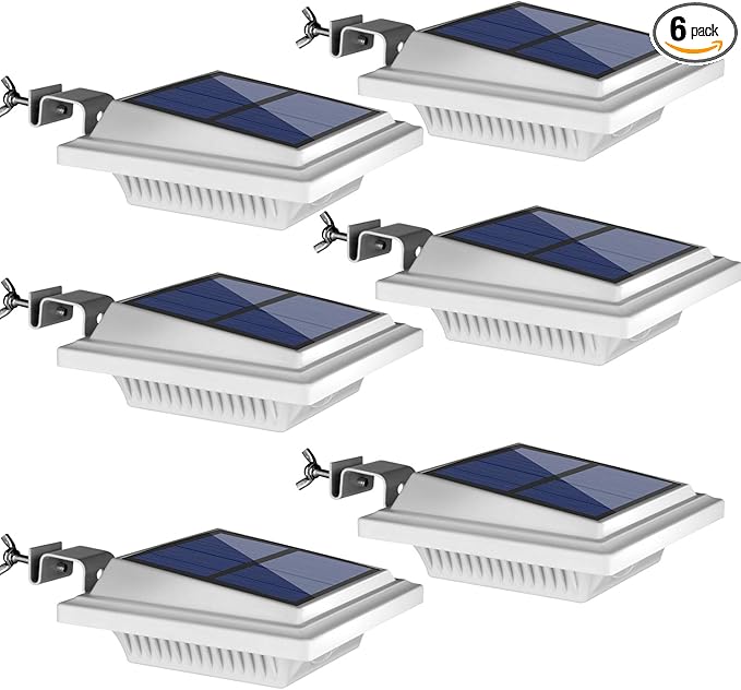 UniqueFire Solar Gutter & Fence Lights - 40 LED Outdoor Waterproof Security Lamps for Eaves, Garden, Landscape & Walkway (6PCS White, Warm Light)