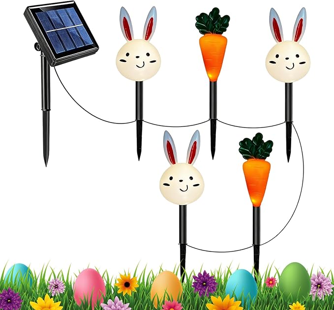 Easter Solar Pathway Lights Outdoor,Easter Carrot Rabbit Garden Lighting Decor - Yard Solar Lights,for Garden Yard Patio Porch Lawn Walkway Courtyard Landscaping