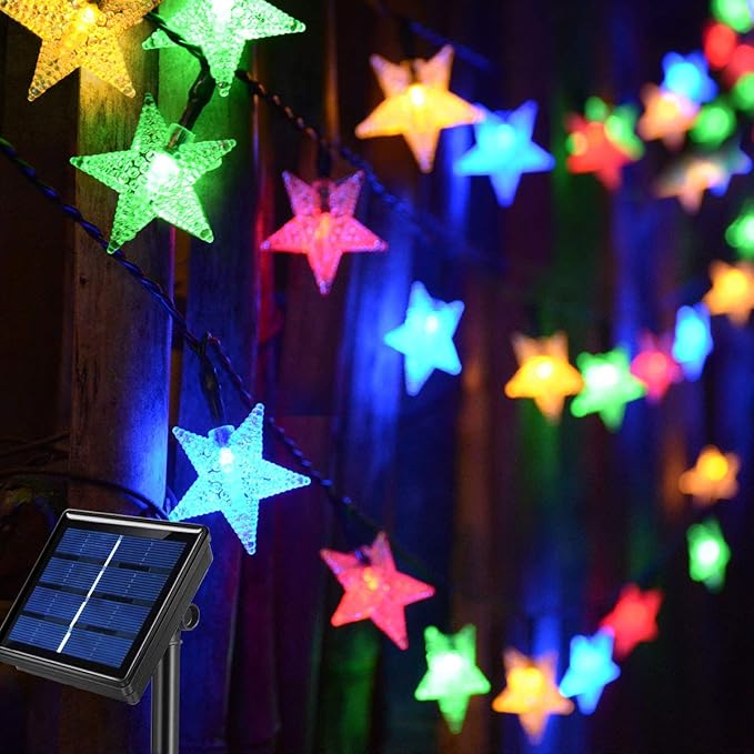 50ft 120LED Solar String Fairy Lights Outdoor,Waterproof Star Twinkle Decorative Lights for Garden,Patio Post,Deck,Canopy,Gazebo,Porch,Pergola,Balcony,Backyard Fence,Party Decor,Multicolored