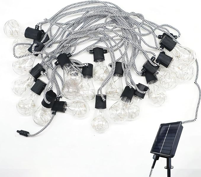 SunLit Solar Fairy String Lights - 20 LED Warm White Lights with Black & White Braided Cord, 2m Extension Cable, IP44 Waterproof Outdoor String Lights for Patio, Garden, Party & Christmas Decor