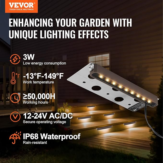 VEVOR LED Hardscape Lighting, 6.8 Inch Retaining Wall Lights, 3W 12V-24V AC/DC Low Voltage Paver Light, IP68 | Lumora