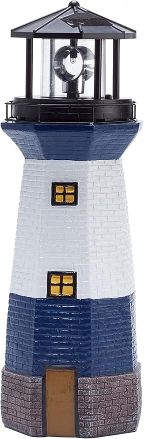 Solar Lighthouse by Maple Lane Creations- Rotating LED Light Outdoor Décor - Lawn and Garden Resin Lighthouse