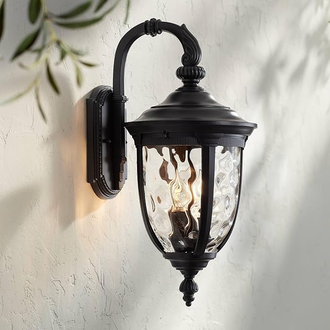 John Timberland Bellagio European Outdoor Wall Light Fixture Textured Black Metal 20 1/2" Hammered Glass Decor for Exterior House Porch Patio Outside Deck Garage Yard Front Door Garden Home