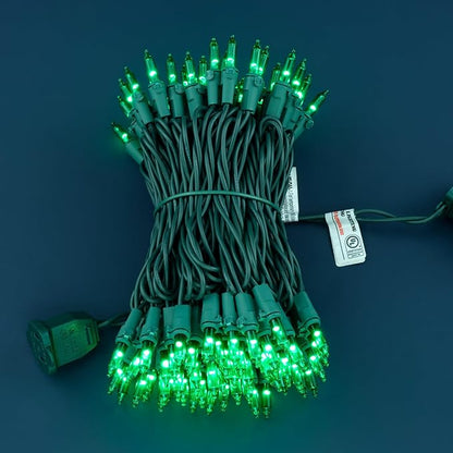 YULETIME 100 Count Green Christmas Lights, 33 Feet Green Wire UL Certified Incandescent-Like LED Mini String Lights