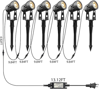 LED Landscape Lights Low Voltage, COB Landscape Lighting 24V 20W Warm White, 2100LM Garden Spotlights Outdoor for Yard, Lawn, Wall, Fence(6 Pack)