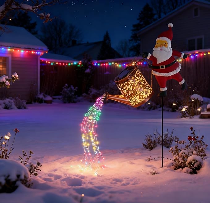 Christmas Solar Santa Kettle Lights - Colorful LED Outdoor Pathway Decor, Solar-Powered Yard Patio Ground Lamp (1PC Colored Light)