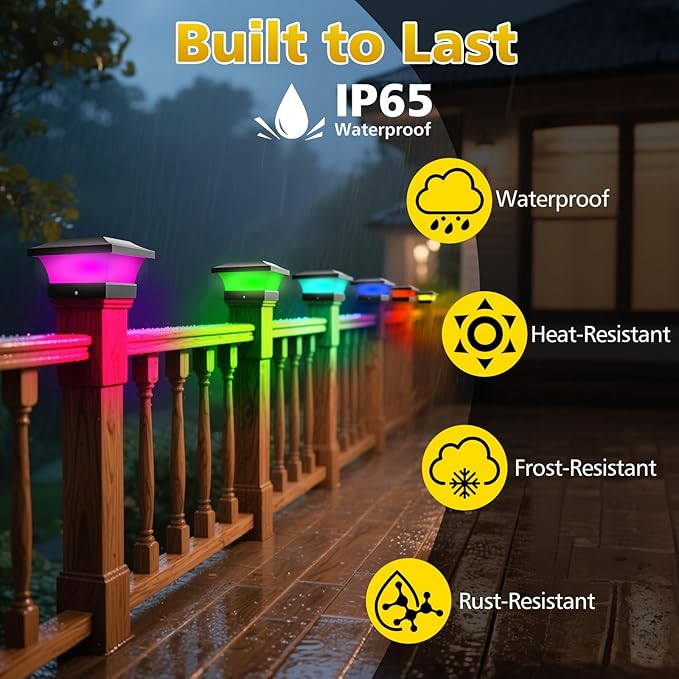 T-SUN 4X4 Post Solar Lights, Outdoor Waterproof RGB Color Changing Light for 4X4 5X5 6X6 Wood/Vinyl/Fence Posts | Lumora