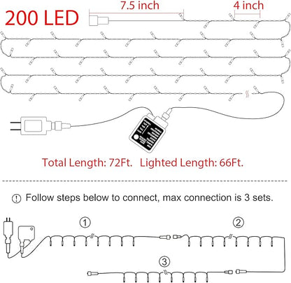 Christmas Lights 66FT 200 LED String Lights with 8 Modes Connectable Waterproof Plug-in Twinkle Fairy Lights for Home, Garden, Party, Holiday, Tree, Christmas Decorations (Multicolor)