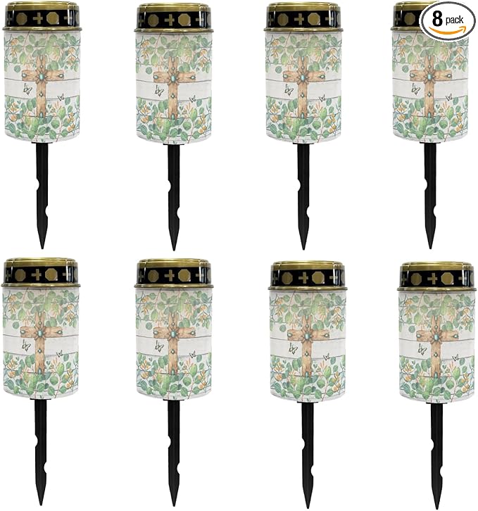 Cross Leaves Cemetery Lights for Grave,Solar Pathway Lights Outdoor Waterproof Garden Lights Solar Garden Lights Powered for Outside Landscape Lighting Stoplights,Wall Light Auto On/Off