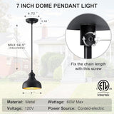 7in Dome Black Farmhouse Barn Pendant Light with Brass Interior, 2 Pack Outdoor Porch Hanging Lamp Small Industrial | Lumora