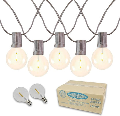 Novelty Lights 25 Feet G40 LED Patio String Light Set with 25 Bulbs, Warm White, Weather Resistant and Shatterproof Replaceable Plastic Globe Bulbs, Brown Wire