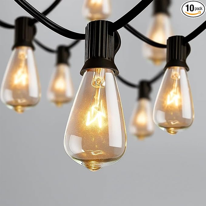 10Ft Outdoor String Lights,Black Edison String Lights with 11 Clear Edison Bulbs (1 Spare) UL Listed,Hanging Lights | Lumora