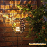 Solar Lights Outdoor Decor Moon Lantern for Patio,Lawn or Pathway Moon Decorations Crackle Glass Globe Stake Metal | Lumora