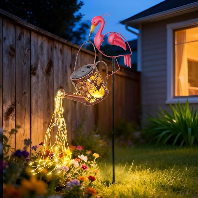 LOVERUIS Solar Watering Can Light with Fairy Pink Flamingo Gifts for Mon Solar Lantern Lights Decoration Outdoor Yard Art Patio Porch Lawn Valentine Decor Gift Women Wife