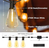 100FT Outdoor String Lights - 64+4 Bulbs(𝟏.𝟓𝐅𝐓 𝐁𝐮𝐥𝐛𝐬 𝐒𝐩𝐚𝐜𝐢𝐧𝐠) | Remote & Dimmer, 3 Light Modes & Timing, IP65 | Lumora