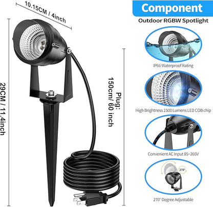 WEYANG RGBW LED Color Changing Landscape Lights,15W Outdoor Waterproof Spotlights with Remote and Plug,120V Yard Lights Outdoor for Lawn Pathway Garden Patio Decorative