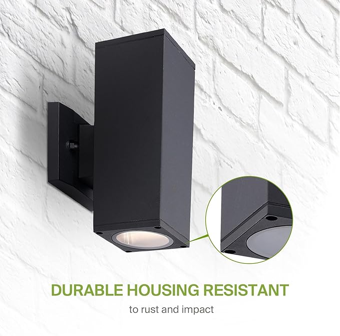 ASD 2 Light Square Outdoor Wall Light Fixture | 120W E26 Bulb Socket 120V ETL Cylinder Up Down Lights | | Lumora