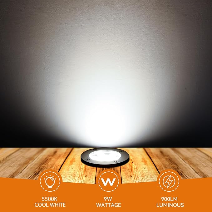 9W Landscape Light, Outdoor 120V In-Ground Lights IP68 Waterproof 5500k Warm White Outdoor Well Lights for Yard | Lumora